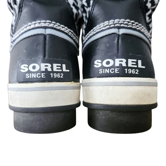 Sorel Tivoli Boots Women US 9 Black Cream Houndstooth Winter Lace-Up Waterproof - Picture 8 of 12
